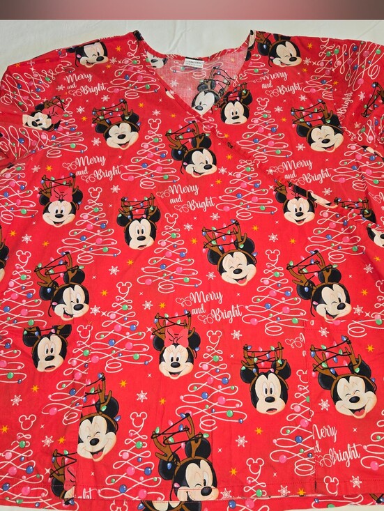 Disney Other - Disney Minnie Mouse Merry And Bright Holiday V-neck Scrub Top Size 2X
